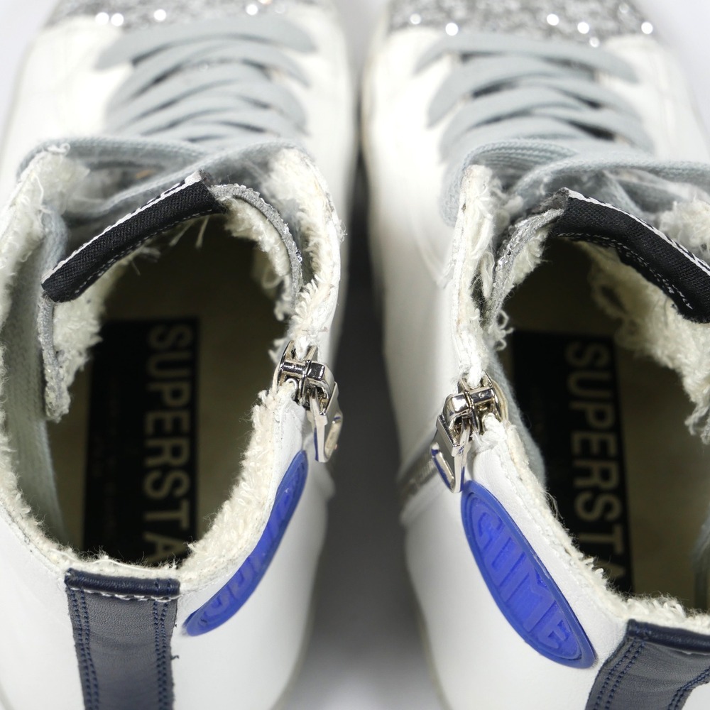 Golden Goose Francy Hightop Sneakers White Leather Silver Glitter Star Zip Women - Picture 6 of 12